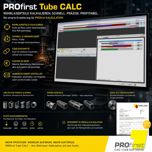 🚀 Rohrlaserteile kalkulieren - schnell, präzise und unkompliziert.

Mit unserer Erweiterung PROfirst Tube CALC bringen wir die Vorteile von PROfirst KALK auch in die Welt der Rohrlaserbearbeitung 💪

Ob Rohre, Profile oder einfache Sägezuschnitte - die Kalkulation erfolgt auf Basis echter Maschinendaten und ermöglicht schnelle sowie realistische Angebotspreise.

✔ Rohrlaser-Kalkulation mit echten Maschinenwerten
✔ Rohre, Profile kalkulieren
✔ Auch einfache Sägezuschnitte möglich
✔ Schnelle und intuitive Bedienung
✔ Angebote direkt aus der Software erstellen

Gerade heute zählt Geschwindigkeit mehr denn je:
Wer schneller kalkuliert und schneller Angebote verschickt, hat klare Vorteile im Wettbewerb ⚡

Mit PROfirst Tube CALC wird die Kalkulation von Rohrlaserteilen endlich einfach, transparent und praxisnah.

#tubelaser #rohrlaser #kalkulation #CAM #cadcamsoftware #metallbau #lasercutting #industrie40 #fertigung #profirst_group #rohrbearbeitung