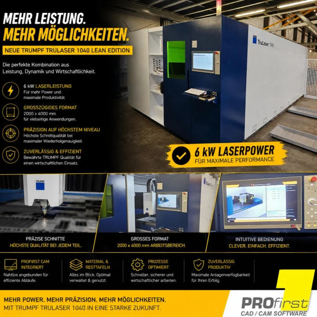🔥 Neue Maschine. Bewährte Software. Starkes Vertrauen.Unser Kunde @die_ofenbauer setzte bereits bei seiner Plasmaanlage auf PROfirst CAM. 💪Als eine neue TRUMPF TruLaser 1040 Lean Edition angeschafft wurde, entschied sich AIRTEC erneut für unsere Software. Die neue Laseranlage mit 6 kW Laserleistung und einem Bearbeitungsformat von 2.000 × 4.000 mm haben wir erfolgreich in PROfirst CAM integriert. 🚀Das zeigt: Wer mit seiner Fertigung neue Wege geht, muss nicht automatisch auch seine bewährte Software wechseln.⚙️ Erfolgreiche Integration der neuen Laseranlage
🔧 Individuell angepasster Postprozessor
✅ Bewährte Software und vertraute Arbeitsabläufe🤝 Vielen Dank an AIRTEC für das erneute Vertrauen und die gute Zusammenarbeit!#profirst_group #dieOfenbauer #TRUMPF #TruLaser1040 #CAMSoftware #LaserCutting #Blechbearbeitung #Metallbau #CNC
